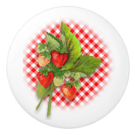Pomo De Cerámica Fresas y Red Gingham