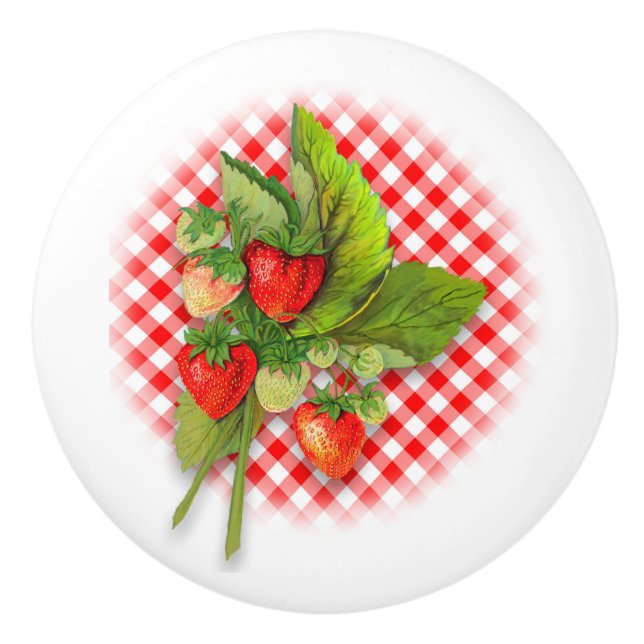 Pomo De Cerámica Fresas y Red Gingham (Anverso)