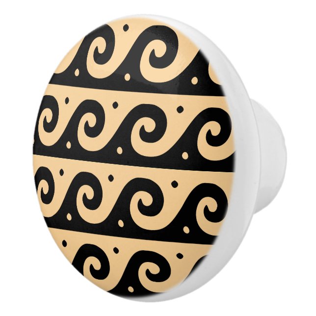 Pomo De Cerámica Fret griego, patrón de onda mediterránea, marrón (Derecha)