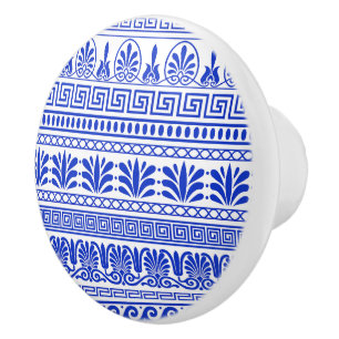 Pomo De Cerámica Fret griego, patrón mediterráneo, azul
