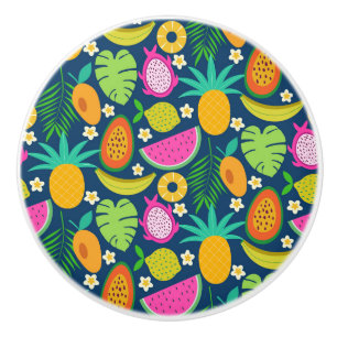 Pomo De Cerámica Fruta exótica tropical piña plátano pitahaya
