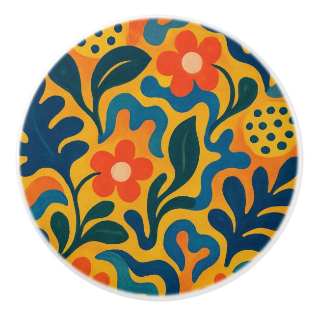 Pomo De Cerámica Fun Retro Garden Collage Pattern Motif (Anverso)