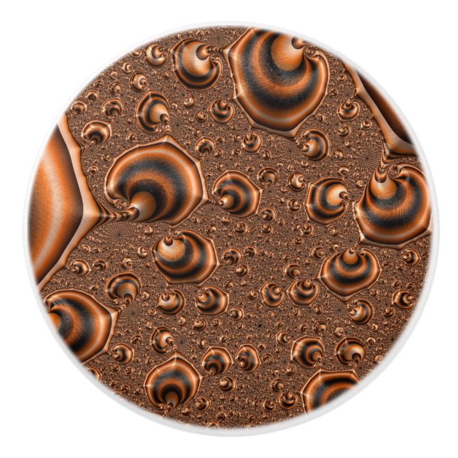 Pomo De Cerámica Funky Trippy Naranja en espiral negro arte fractal (Anverso)