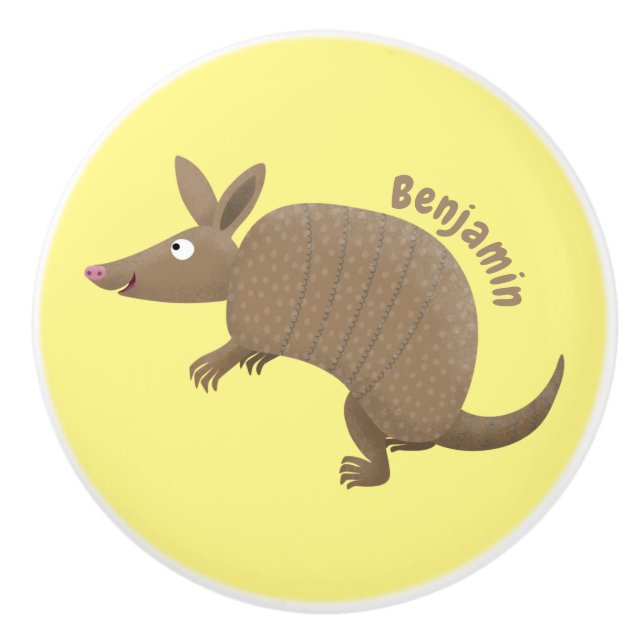 Pomo De Cerámica Funny armadillo feliz personalizado ilustracion (Anverso)