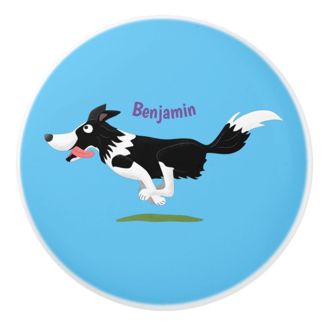 Pomo De Cerámica Funny Border Collie perro corriendo personalizado (Anverso)