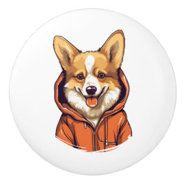 Pomo De Cerámica Funny Corgi Usando Hoodie