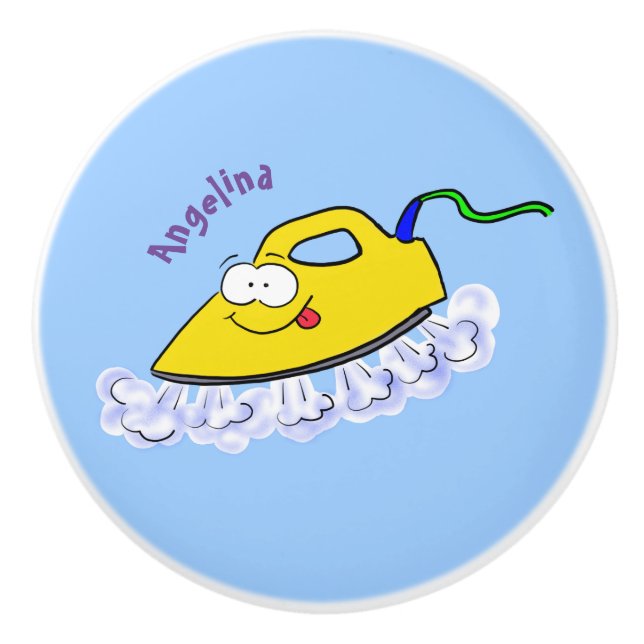 Pomo De Cerámica Funny ilustracion de lavandería de hierro personal (Anverso)