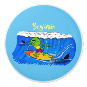 Pomo De Cerámica Funny personalizado de surf con lagarto frito