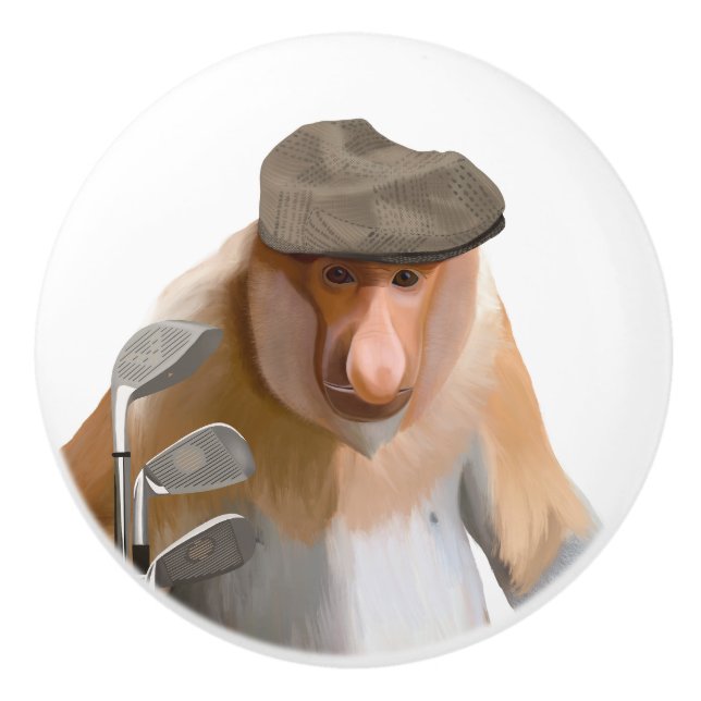 Pomo De Cerámica Funny Proboscis Monkey Golfer (Anverso)