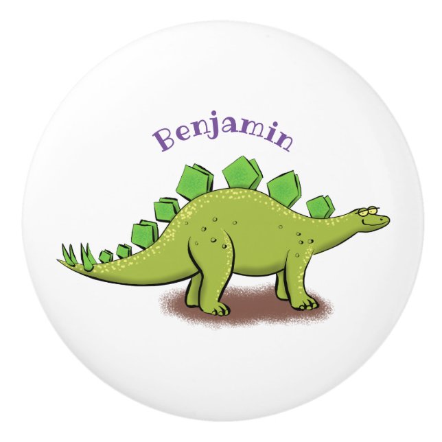 Pomo De Cerámica Funny stegosaurus dinosaur personalizado (Anverso)