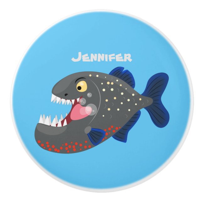 Pomo De Cerámica Furioso ilustracion personalizado de piranha (Anverso)