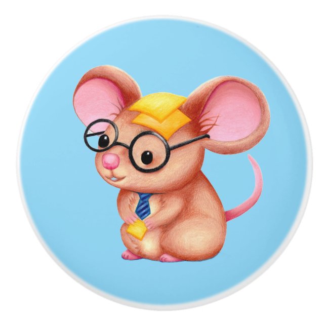 Pomo De Cerámica Furry Cheese Man Business Mouse Tie Glasses Nerdy (Anverso)