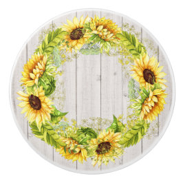 Pomo De Cerámica Gabinete de girasoles rústicos / Knob de cajón