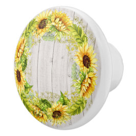 Pomo De Cerámica Gabinete de girasoles rústicos / Knob de cajón