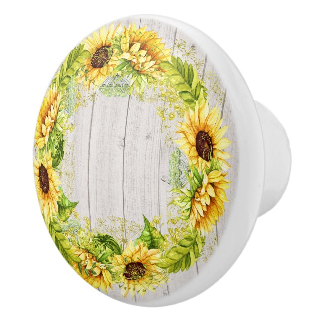 Pomo De Cerámica Gabinete de girasoles rústicos / Knob de cajón (Derecha)
