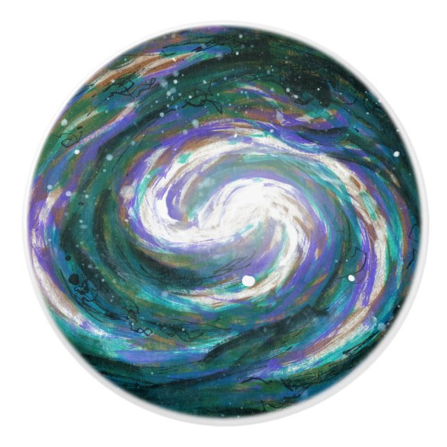Pomo De Cerámica Galaxia pintada de esmeralda y púrpura (Anverso)