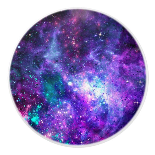Pomo De Cerámica Galaxia Purple Space Cosmic Spacey Cielo rosa Verd (Anverso)