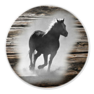 Pomo De Cerámica Gallopaje de caballos salvajes