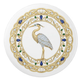 Pomo De Cerámica Garza de cristal de oro Ave marina gráfico 2D pied