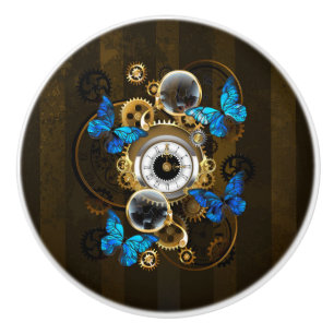 Pomo De Cerámica Gases de vapor y mariposas azules