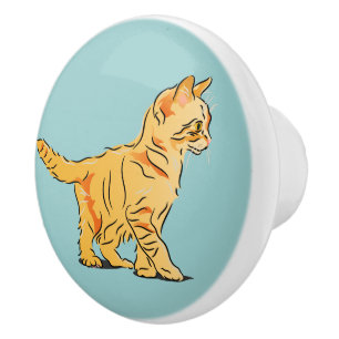 Pomo De Cerámica Gatito anaranjado