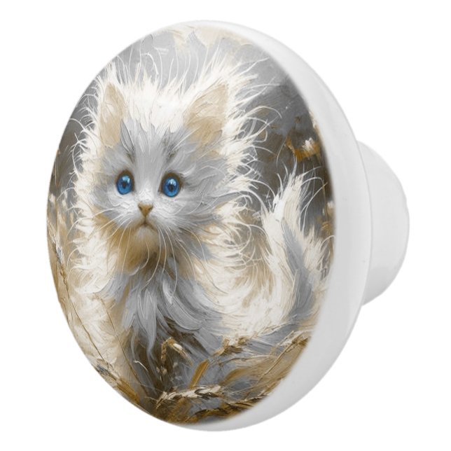 Pomo De Cerámica Gatito blanco preciado (Derecha)