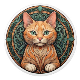 Pomo De Cerámica Gato Art Nouveau Ginger