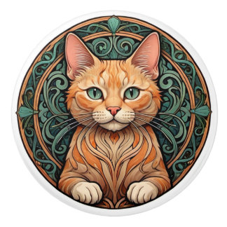 Pomo De Cerámica Gato Art Nouveau Ginger