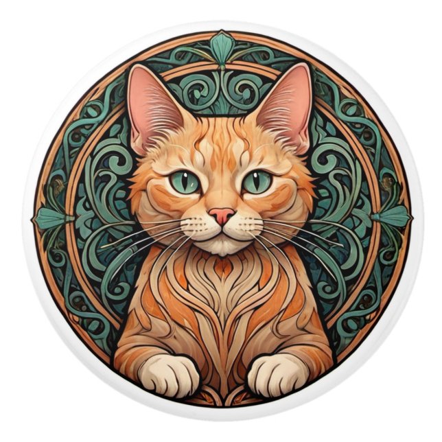 Pomo De Cerámica Gato Art Nouveau Ginger (Anverso)