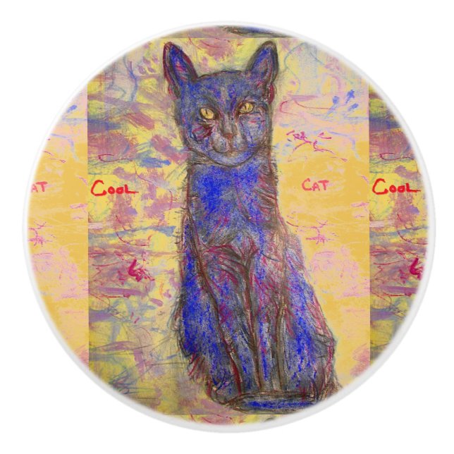 Pomo De Cerámica gato azul fresco (Anverso)