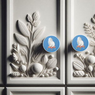 Pomo De Cerámica Gato blanco Bonito personalizado sentado en almoha