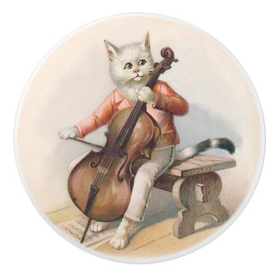 Pomo De Cerámica Gato blanco que juega el botón decorativo del