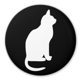Pomo De Cerámica Gato blanco sentado mirando a la derecha