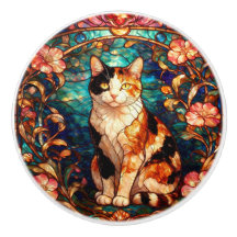 Gato Calico Estilo Vidrio Emplomado Art Nouveau