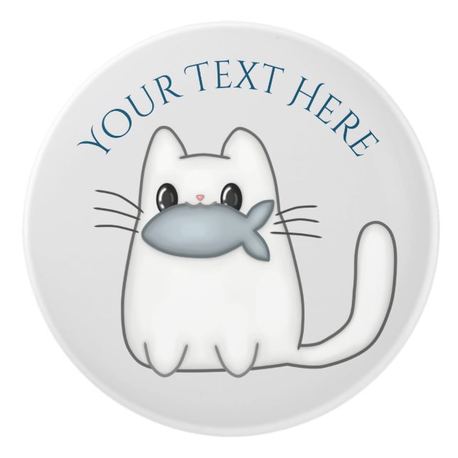 Pomo De Cerámica Gato con pescado del premio (Anverso)