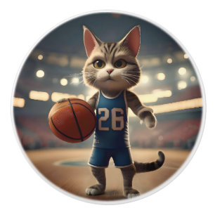 Pomo De Cerámica Gato de baloncesto,
