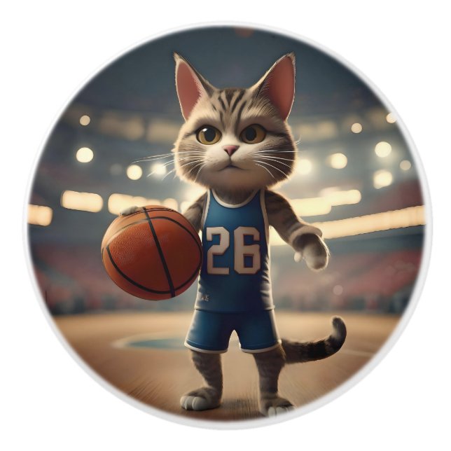 Pomo De Cerámica Gato de baloncesto, (Anverso)