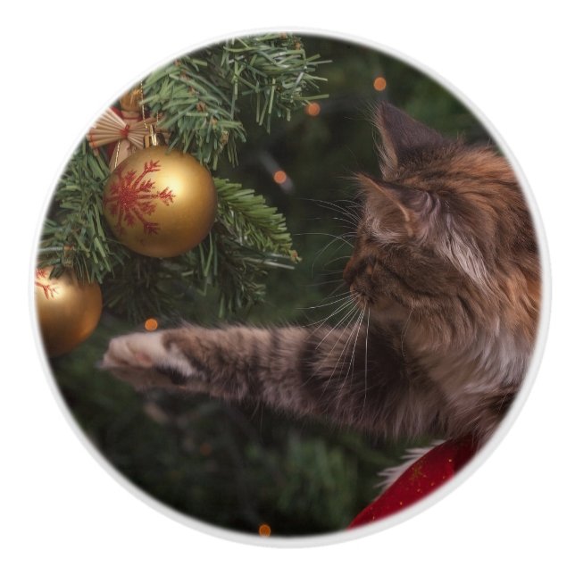 Pomo De Cerámica Gato de navidades (Anverso)