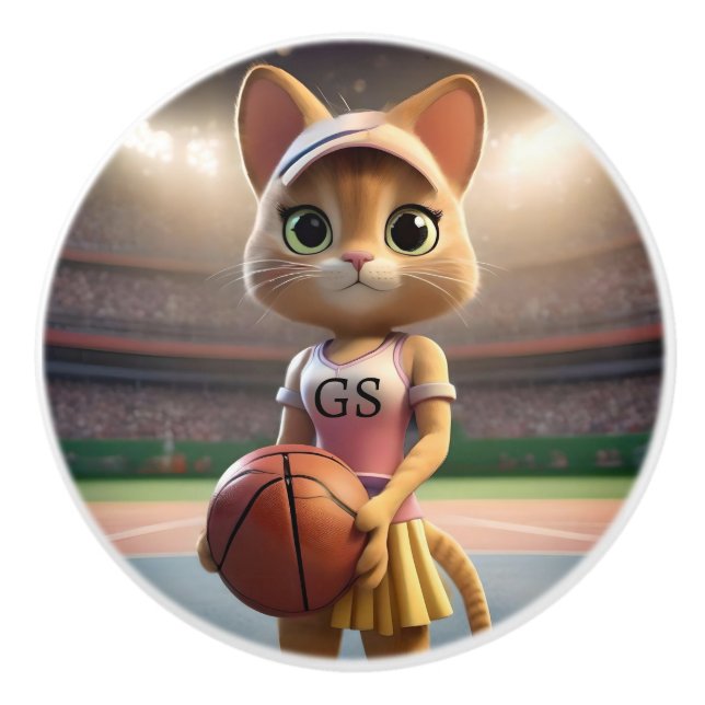 Pomo De Cerámica Gato de Netball, (Anverso)
