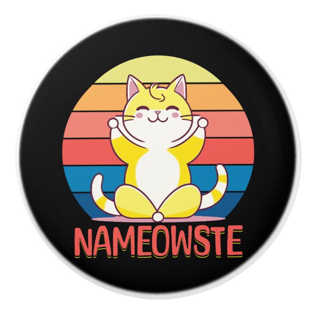 Pomo De Cerámica Gato de yoga (Anverso)