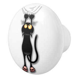 Pomo De Cerámica Gato divertido Personaje Rascando Tela