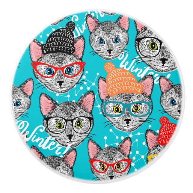 Pomo De Cerámica Gato en el gorra (Anverso)