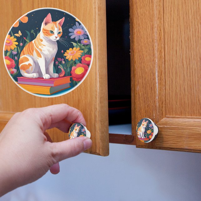 Pomo De Cerámica Gato en libros (Subido por el creador)
