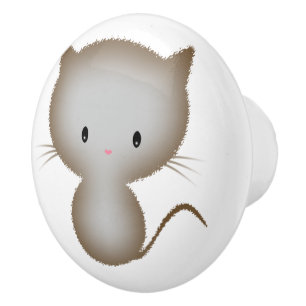 Pomo De Cerámica Gato gatito gris atigrado lindo