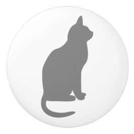 Pomo De Cerámica Gato Gris Sentado Mirando a la Derecha