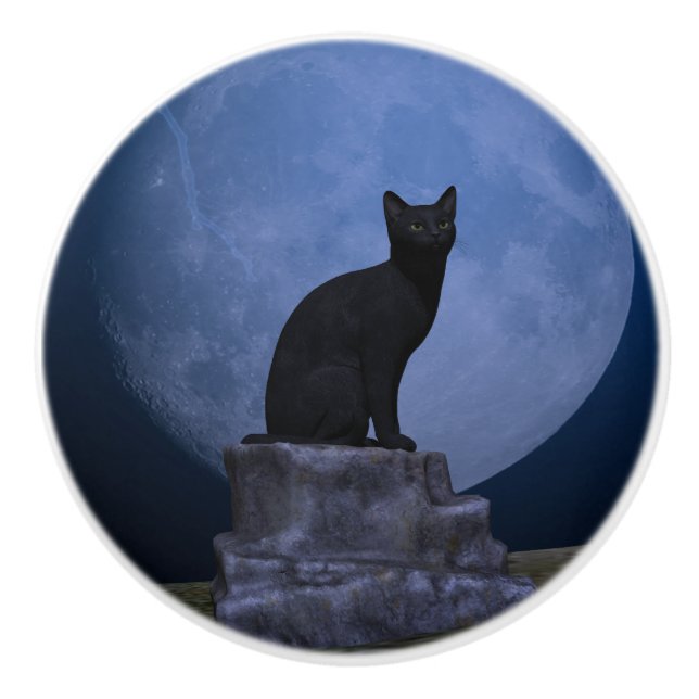 Pomo De Cerámica Gato iluminado por la luna (Anverso)