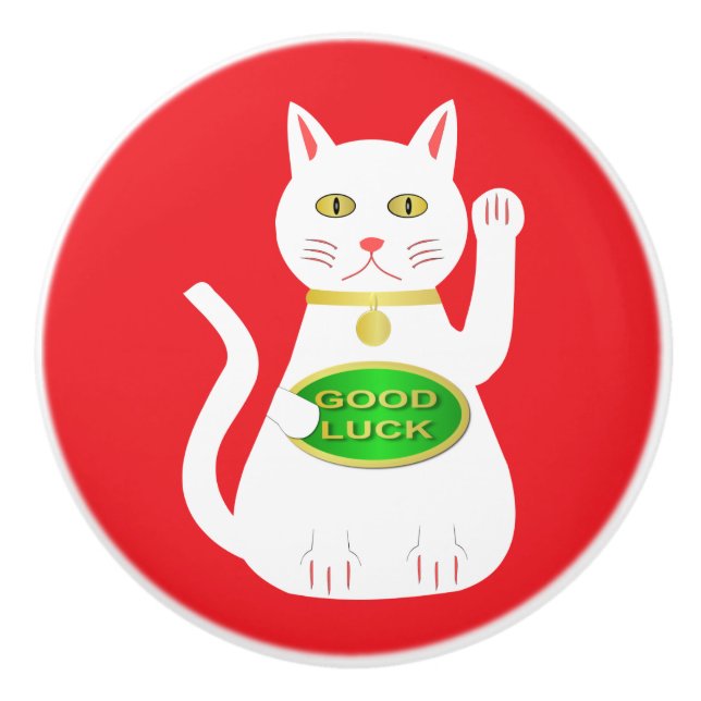 Pomo De Cerámica Gato Lucky Oriental (Anverso)