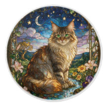 Gato Maine Coon estilo vidrio emplomado Art Nouvea