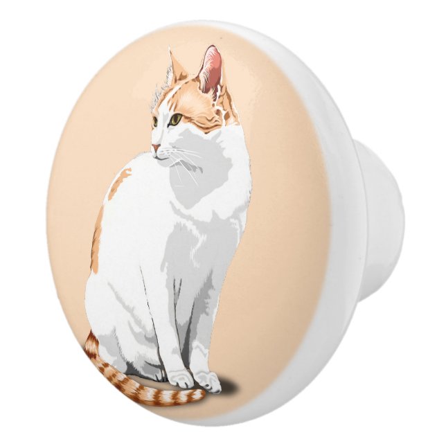 Pomo De Cerámica Gato Naranja y Blanco (Derecha)