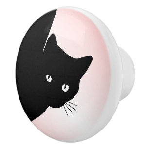 Pomo De Cerámica Gato negro astuto rosa